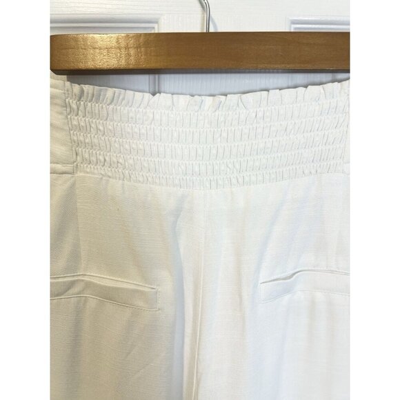 Bar III Button Front Lined Wide Leg White Pants Size 14 High Waist Pockets - Picture 10 of 13